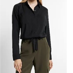 Express Relaxed Cinched Tie Bottom Portofino Shirt Black